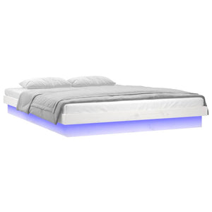 Massivholzbett mit LED Weiß 180x200 cm