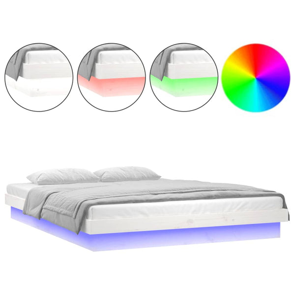 Massivholzbett mit LED Weiß 200x200 cm