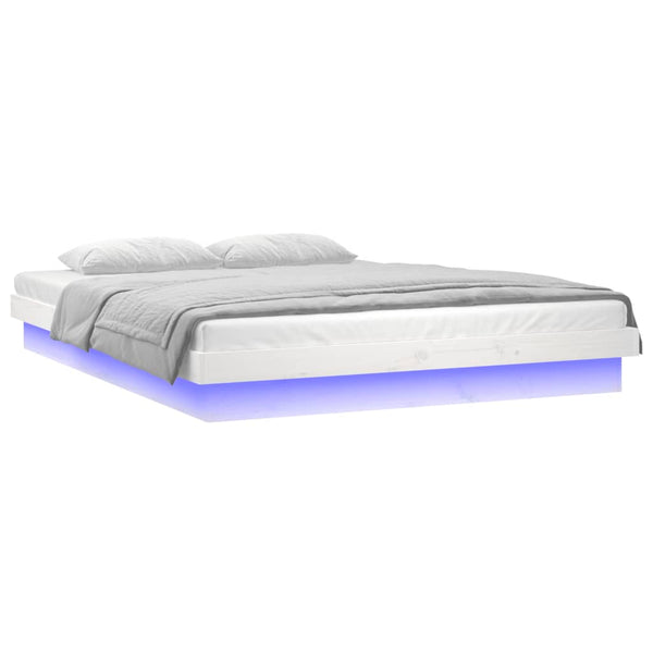 Massivholzbett mit LED Weiß 200x200 cm
