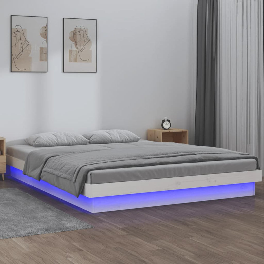 Massivholzbett mit LED Weiß 200x200 cm