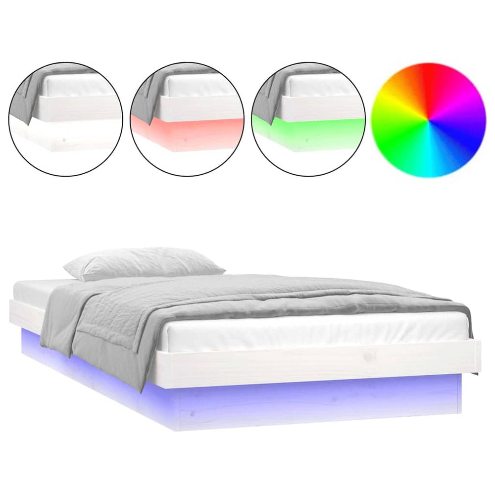 Massivholzbett mit LED Weiß 75x190 cm