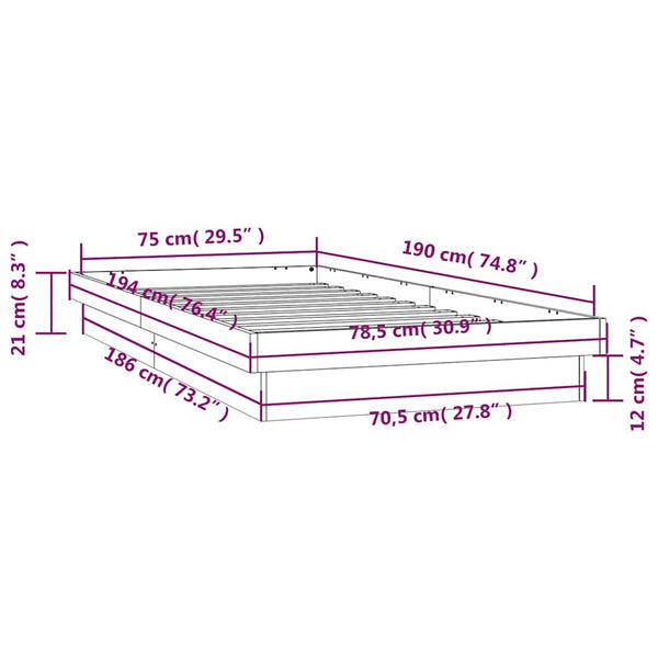 Massivholzbett mit LED Weiß 75x190 cm