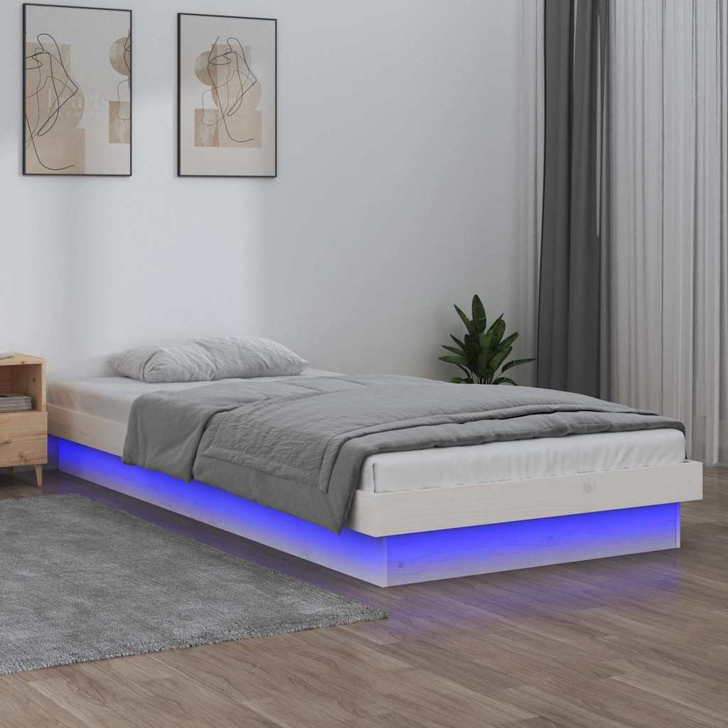 Massivholzbett mit LED Weiß 75x190 cm