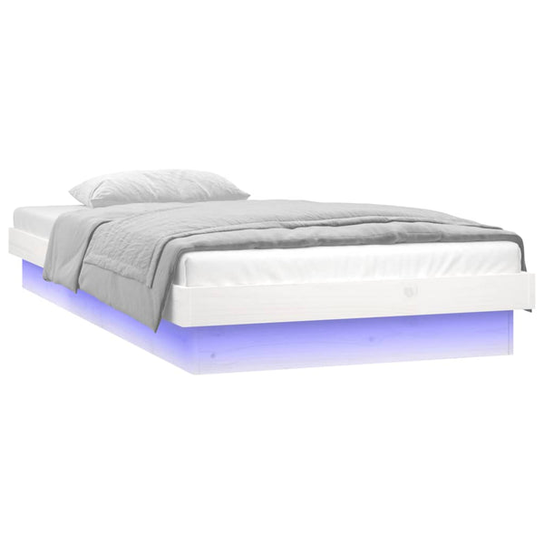 Massivholzbett mit LED Weiß 90x190 cm