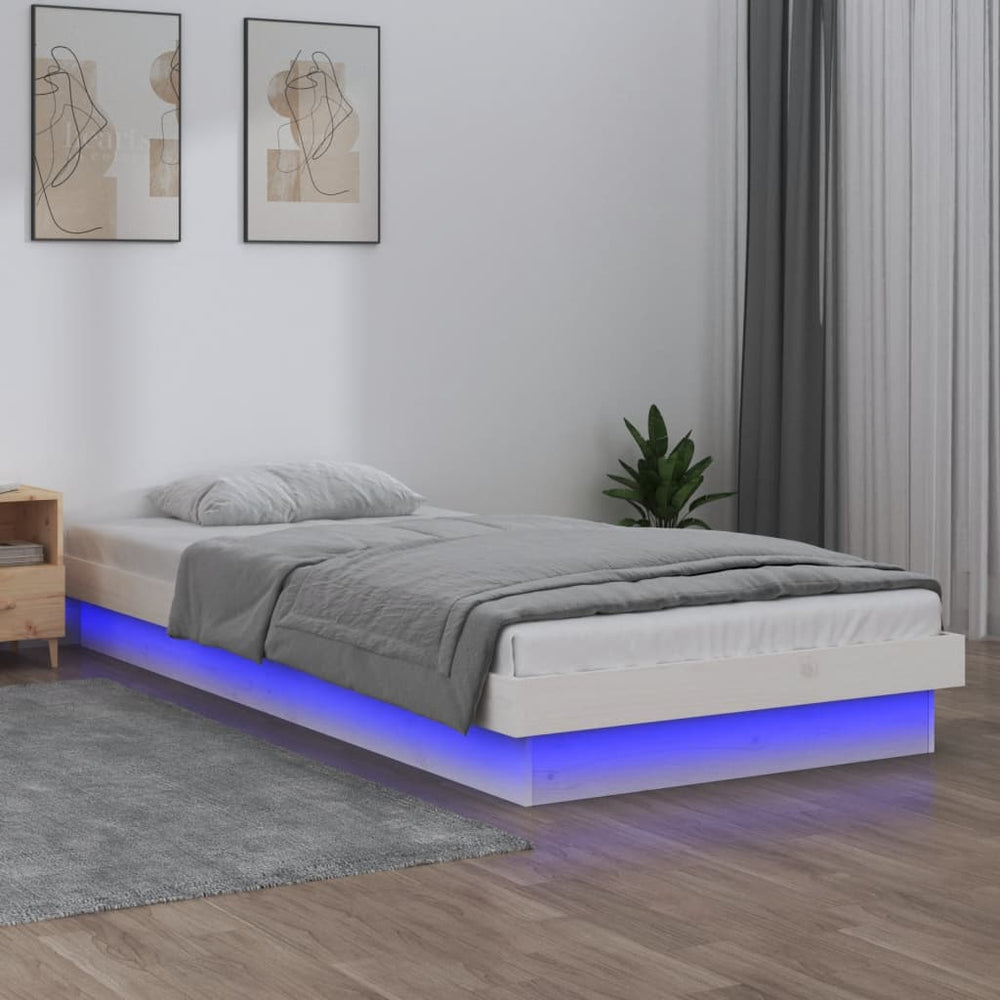 Massivholzbett mit LED Weiß 90x190 cm
