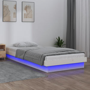 Massivholzbett mit LED Weiß 90x190 cm