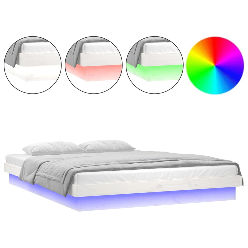 Massivholzbett mit LEDs Weiß 135x190