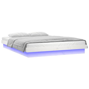 Massivholzbett mit LEDs Weiß 135x190