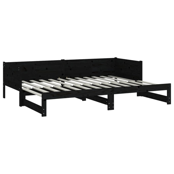 Ausziehbares Tagesbett Schwarz Kiefer 80x200 cm