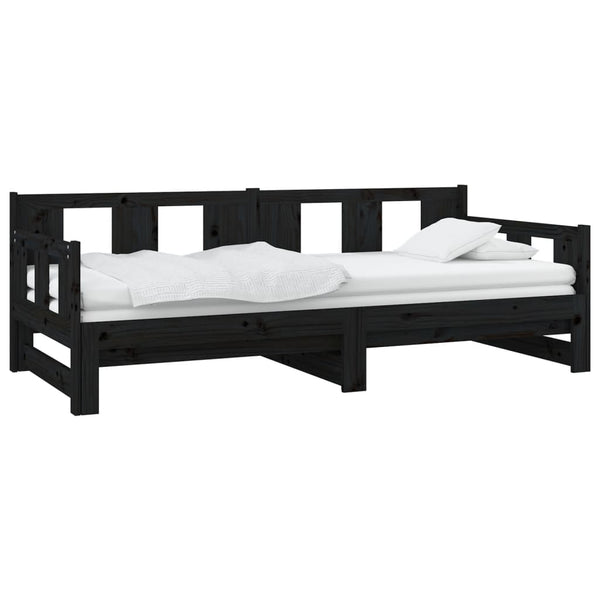 Ausziehbares Tagesbett Schwarz Kiefer 80x200 cm