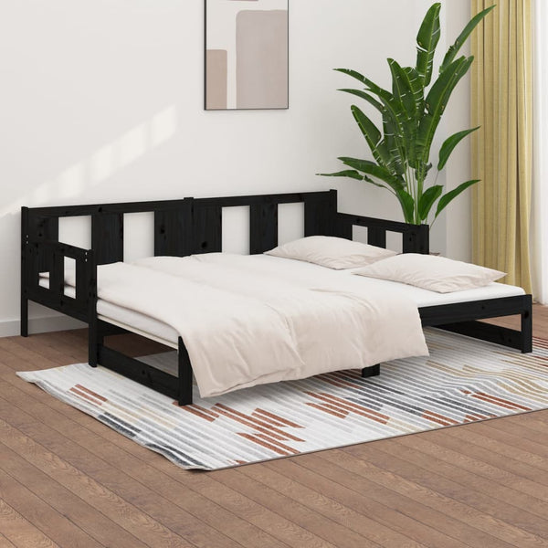 Ausziehbares Tagesbett Schwarz Kiefer 80x200 cm