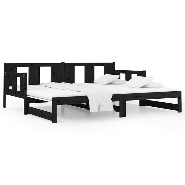 Ausziehbares Tagesbett Schwarz Kiefer 80x200 cm
