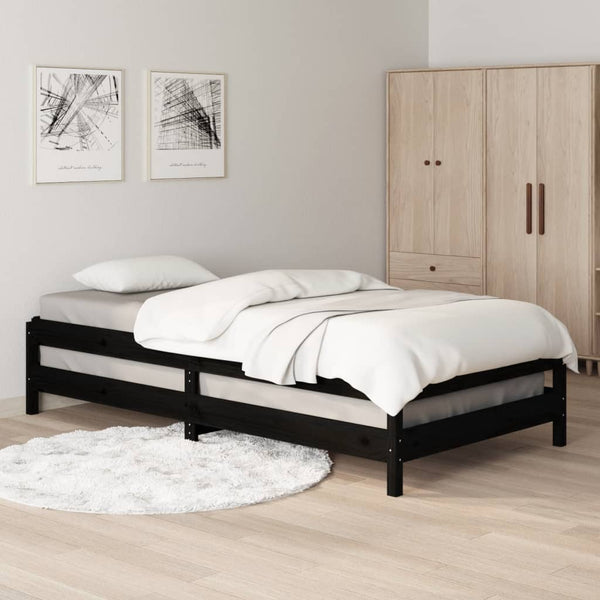 Stapelbett 90x200 cm Kiefer Massivholz Schwarz