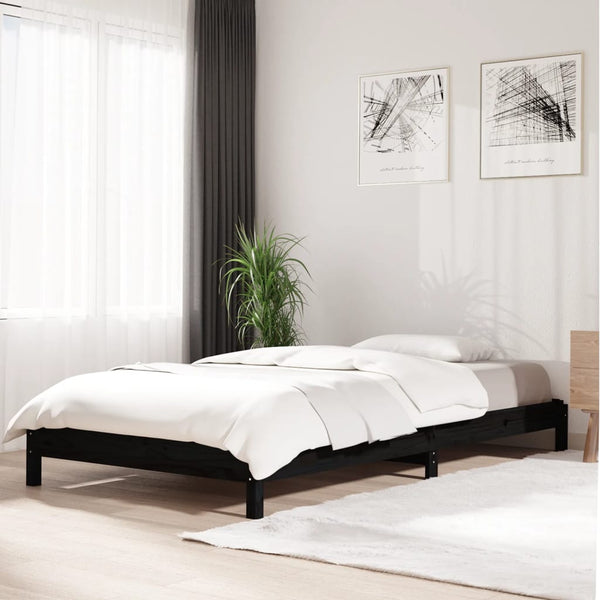 Stapelbett 90x200 cm Kiefer Massivholz Schwarz
