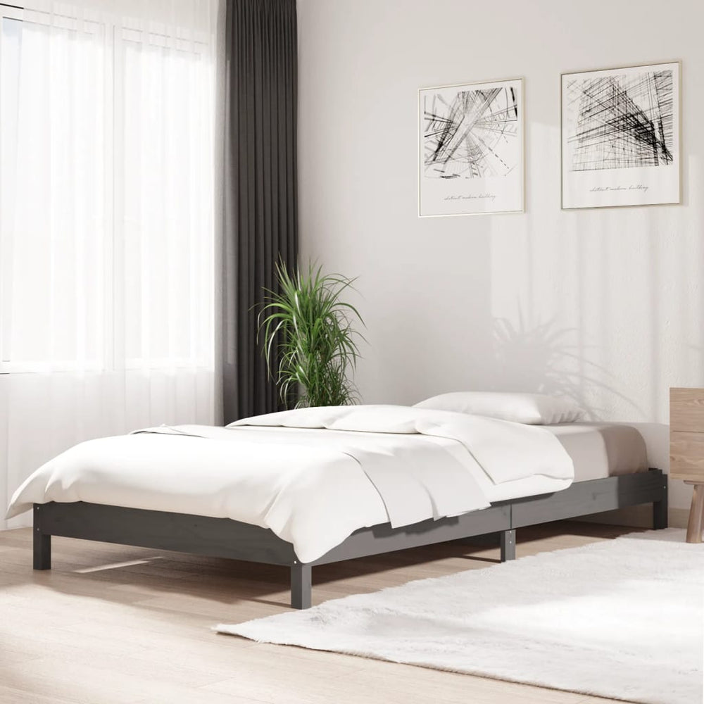 Stapelbett Grau 75x190 cm Kiefer Massivholz