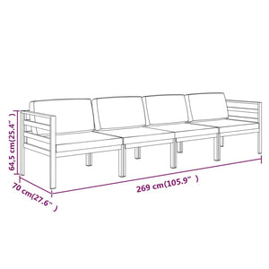 4-tlg. Garten-Lounge-Set mit Kissen Aluminium Anthrazit