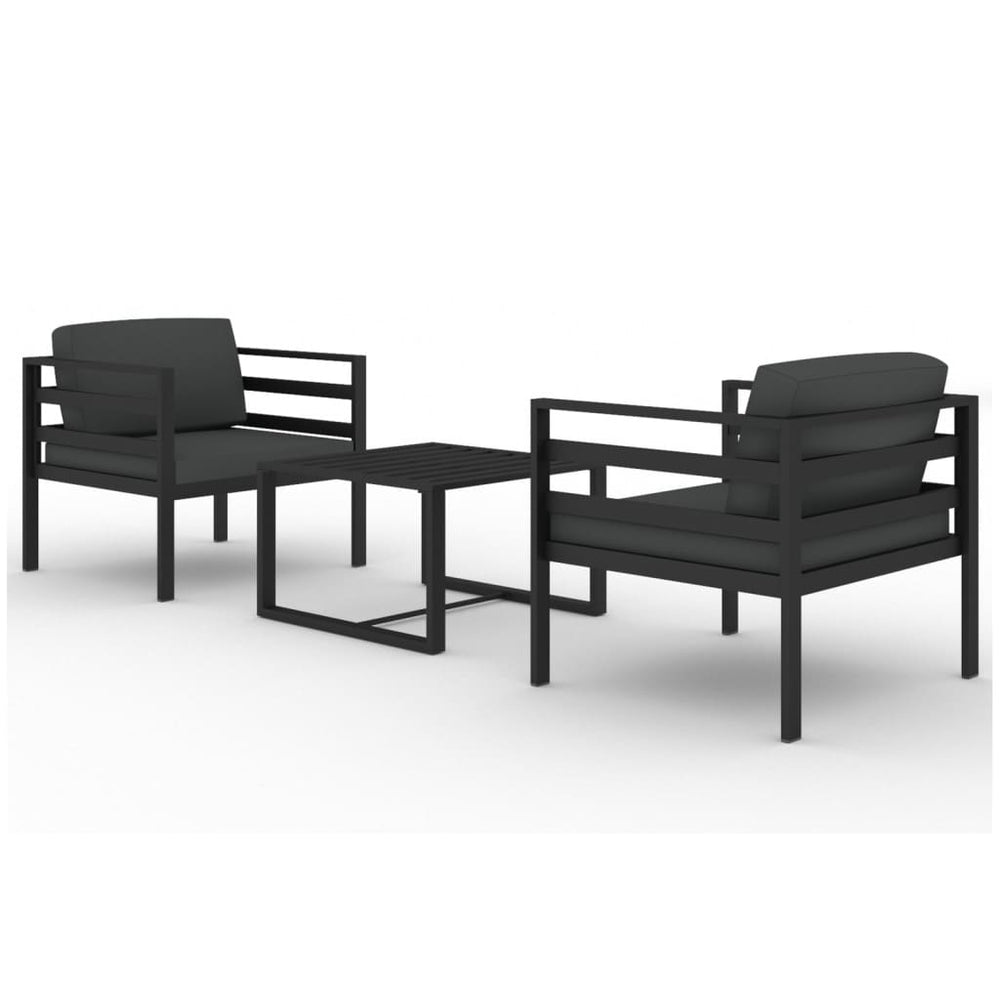 3-tlg. Garten-Lounge-Set mit Kissen Aluminium Anthrazit