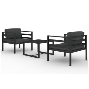 3-tlg. Garten-Lounge-Set mit Kissen Aluminium Anthrazit