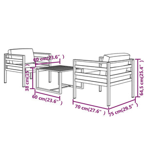 3-tlg. Garten-Lounge-Set mit Kissen Aluminium Anthrazit