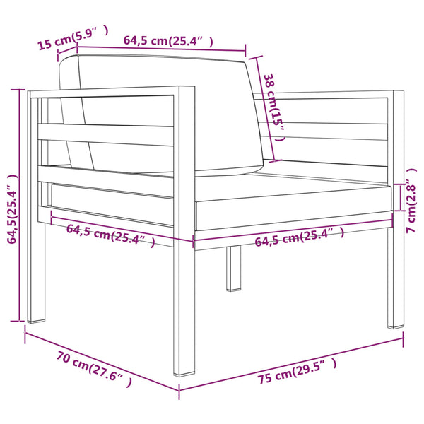 3-tlg. Garten-Lounge-Set mit Kissen Aluminium Anthrazit