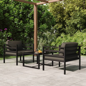 3-tlg. Garten-Lounge-Set mit Kissen Aluminium Anthrazit