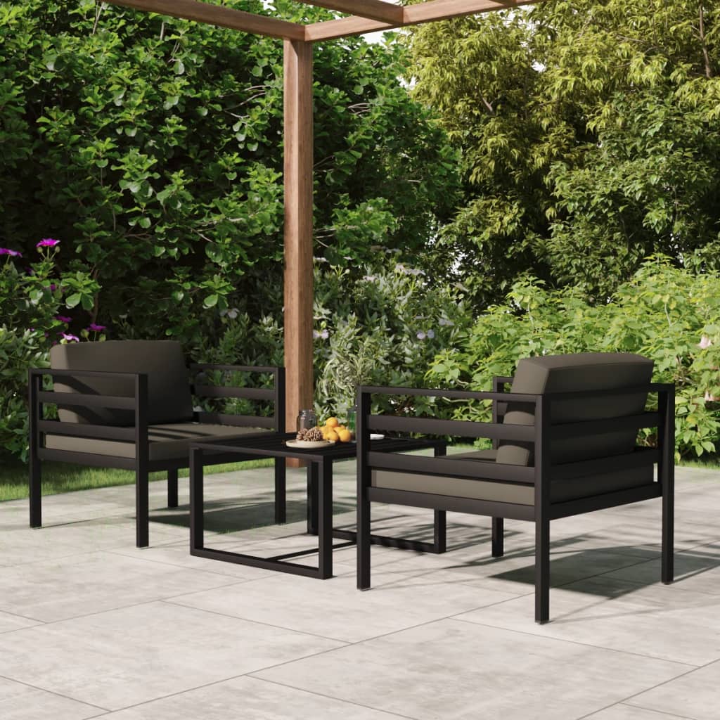 3-tlg. Garten-Lounge-Set mit Kissen Aluminium Anthrazit