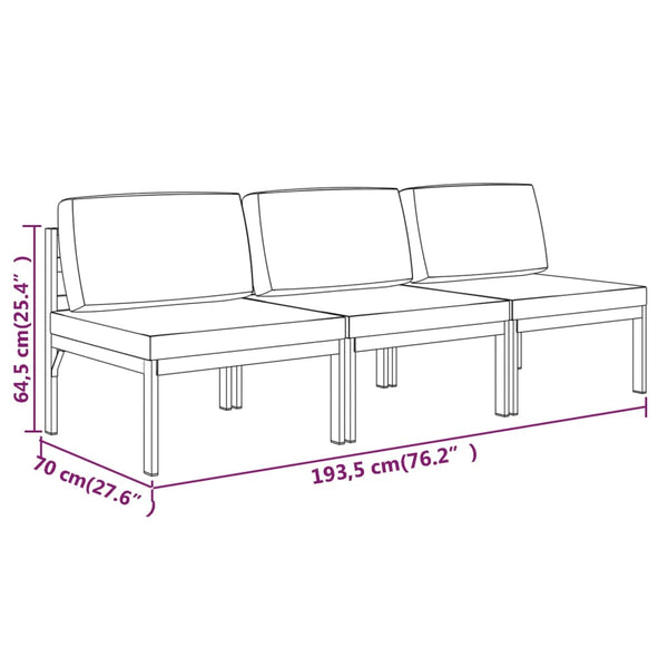 Gartensofa 3-Sitzer mit Kissen Aluminium Anthrazit