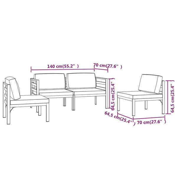 4-tlg. Garten-Lounge-Set mit Kissen Aluminium Anthrazit
