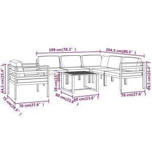 7-tlg. Garten-Lounge-Set mit Kissen Aluminium Anthrazit