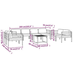 9-tlg. Garten-Lounge-Set mit Kissen Aluminium Anthrazit