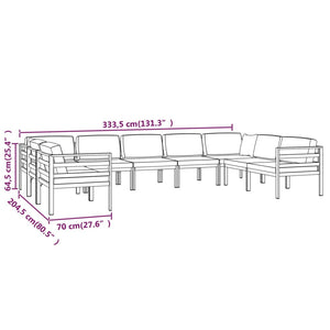 9-tlg. Garten-Lounge-Set mit Kissen Aluminium Anthrazit