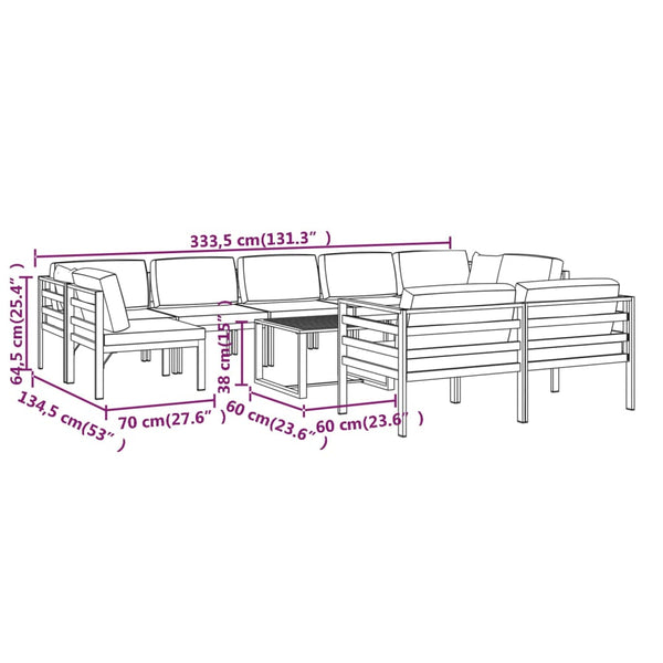 10-tlg. Garten-Lounge-Set mit Kissen Aluminium Anthrazit