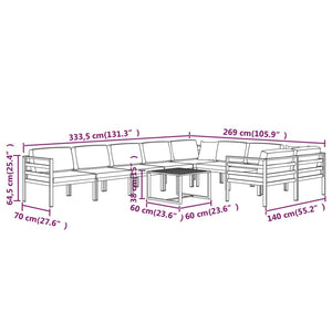 10-tlg. Garten-Lounge-Set mit Kissen Aluminium Anthrazit