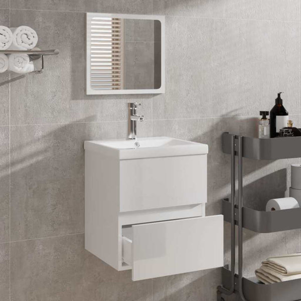 Badschrank mit Spiegel Hochglanz Weiß