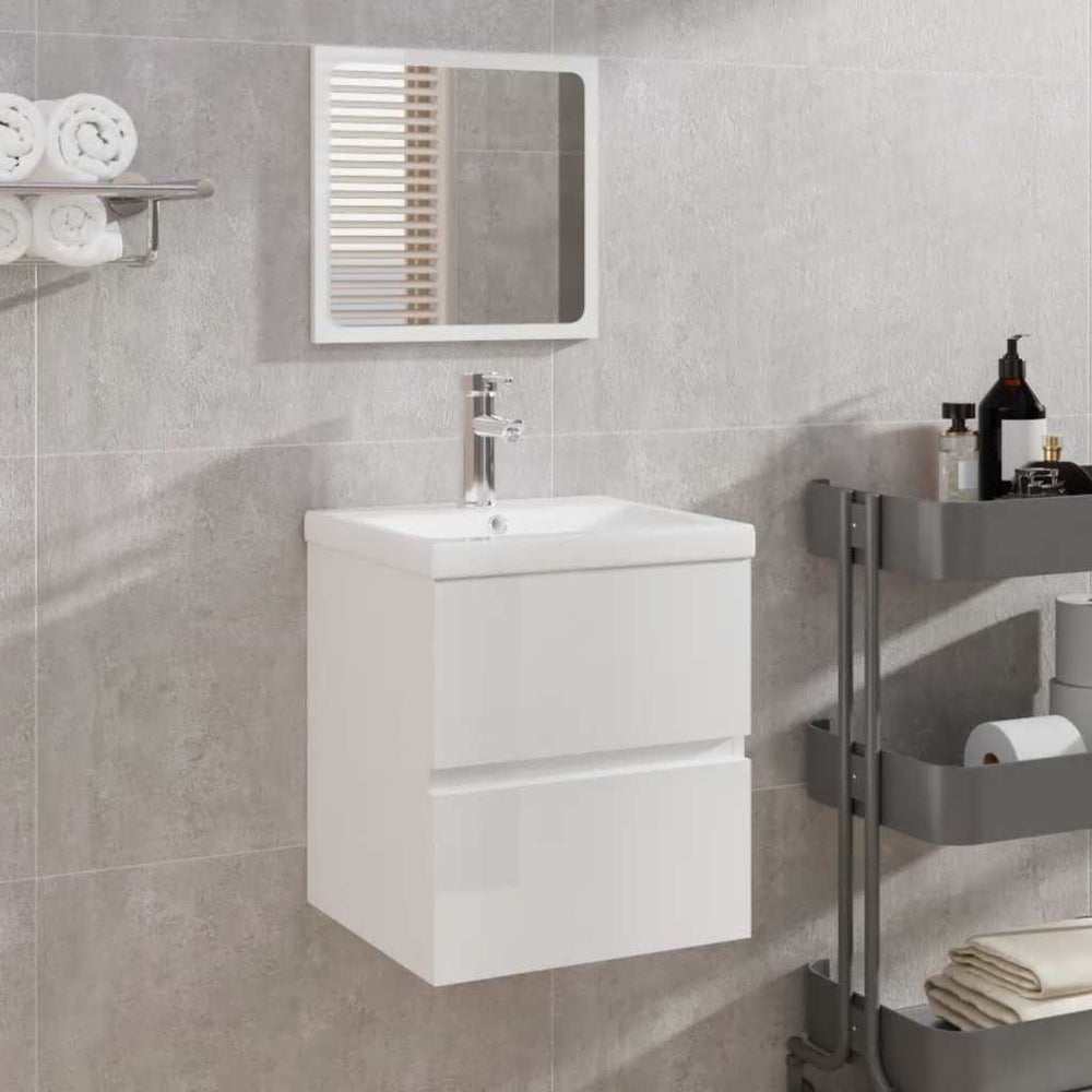 vidaXL Armoire de salle de bain avec miroir Blanc brillant Bois d'ingénierie