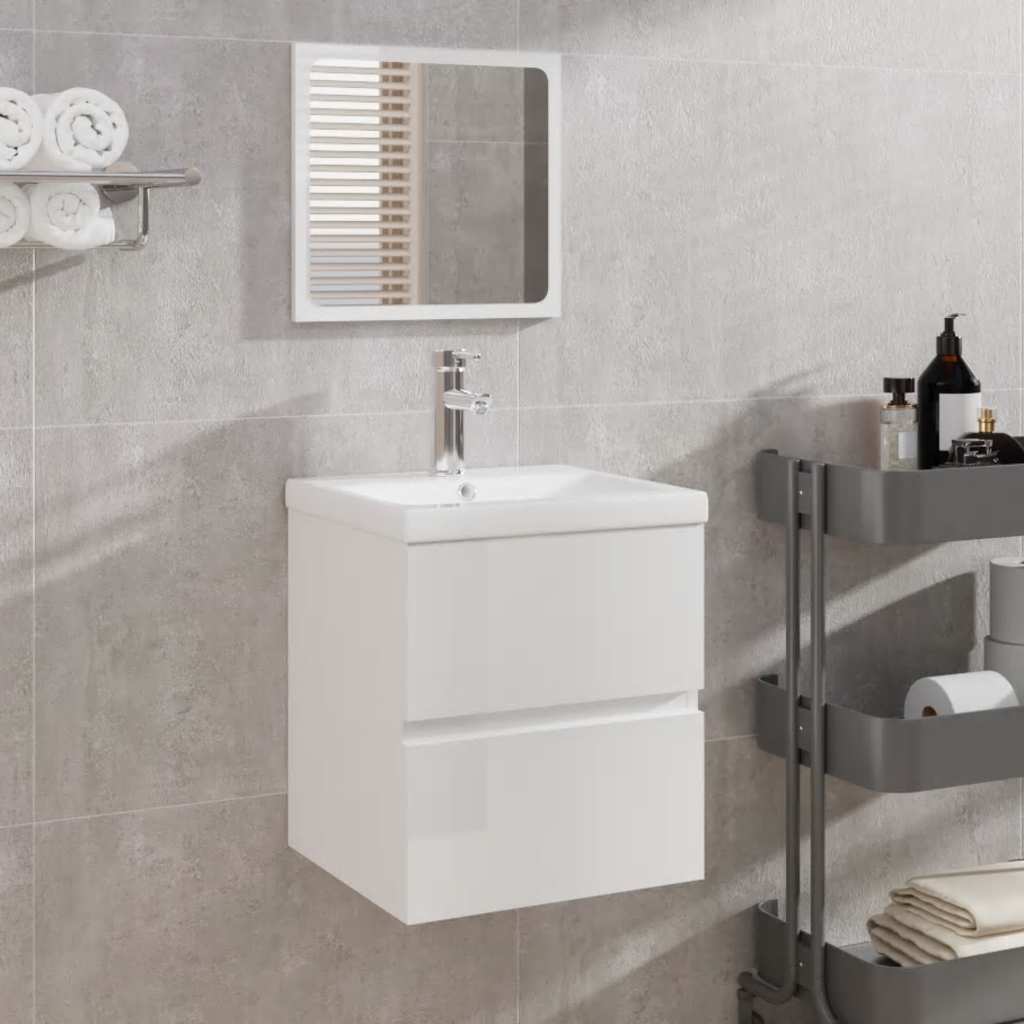 Badschrank mit Spiegel Hochglanz Weiß