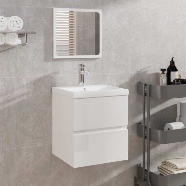 Badschrank mit Spiegel Hochglanz Weiß