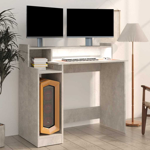 Schreibtisch mit LED Betongrau 97x45x90 cm