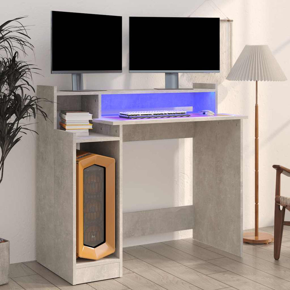Schreibtisch mit LED Betongrau 97x45x90 cm