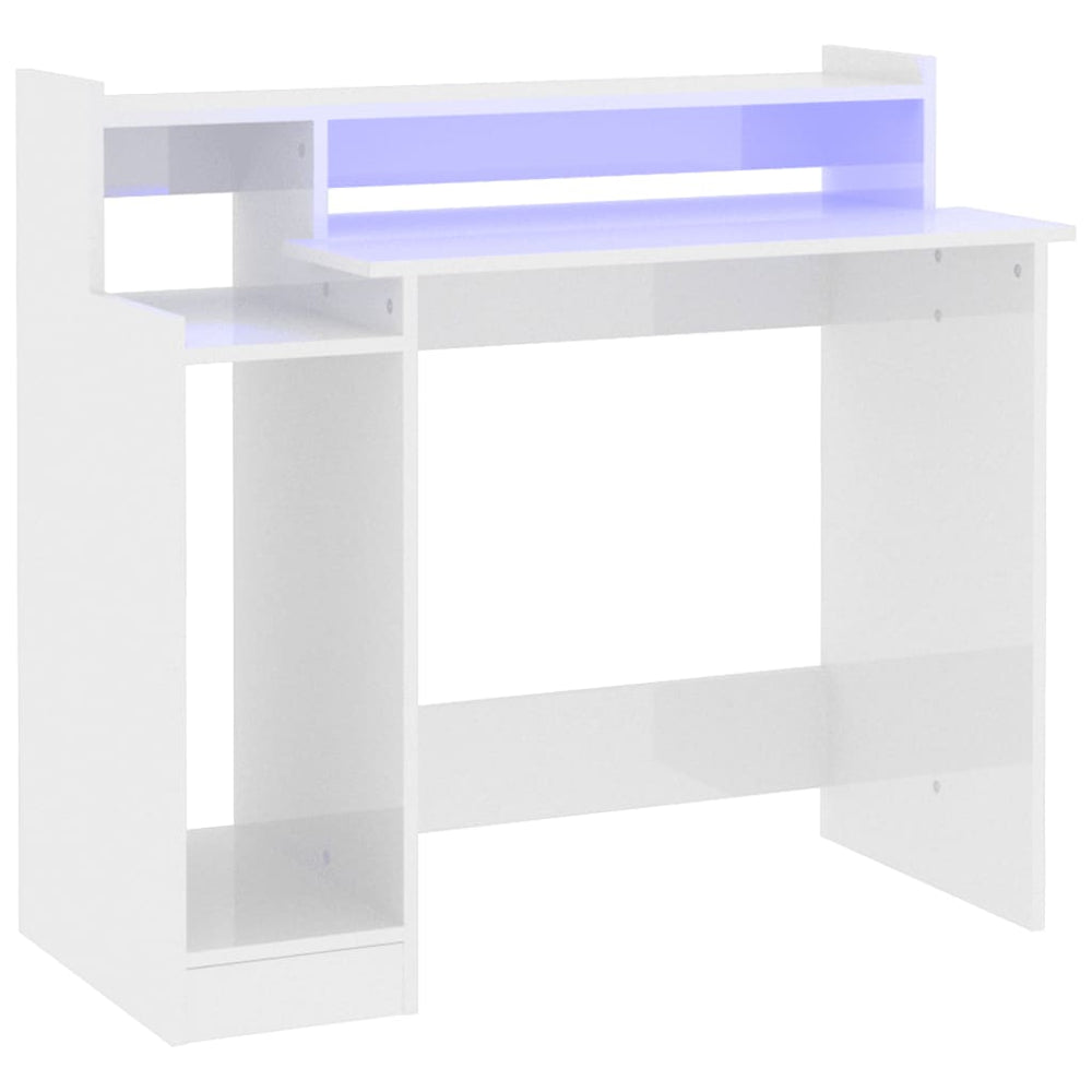 LED Schreibtisch Weiß Hochglanz 97cm