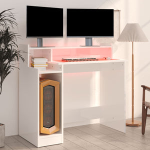 LED Schreibtisch Weiß Hochglanz 97cm
