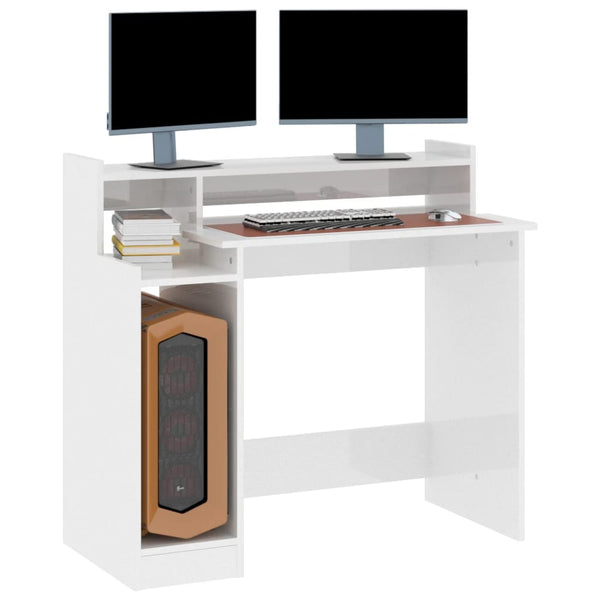 LED Schreibtisch Weiß Hochglanz 97cm