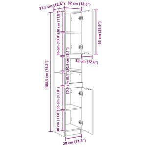 Weißer Badschrank Holzwerkstoff 32x34x188,5 cm