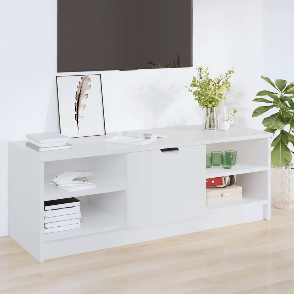 Meuble TV vidaXL blanc brillant 102x35,5x36,5 cm en bois d'ingénierie