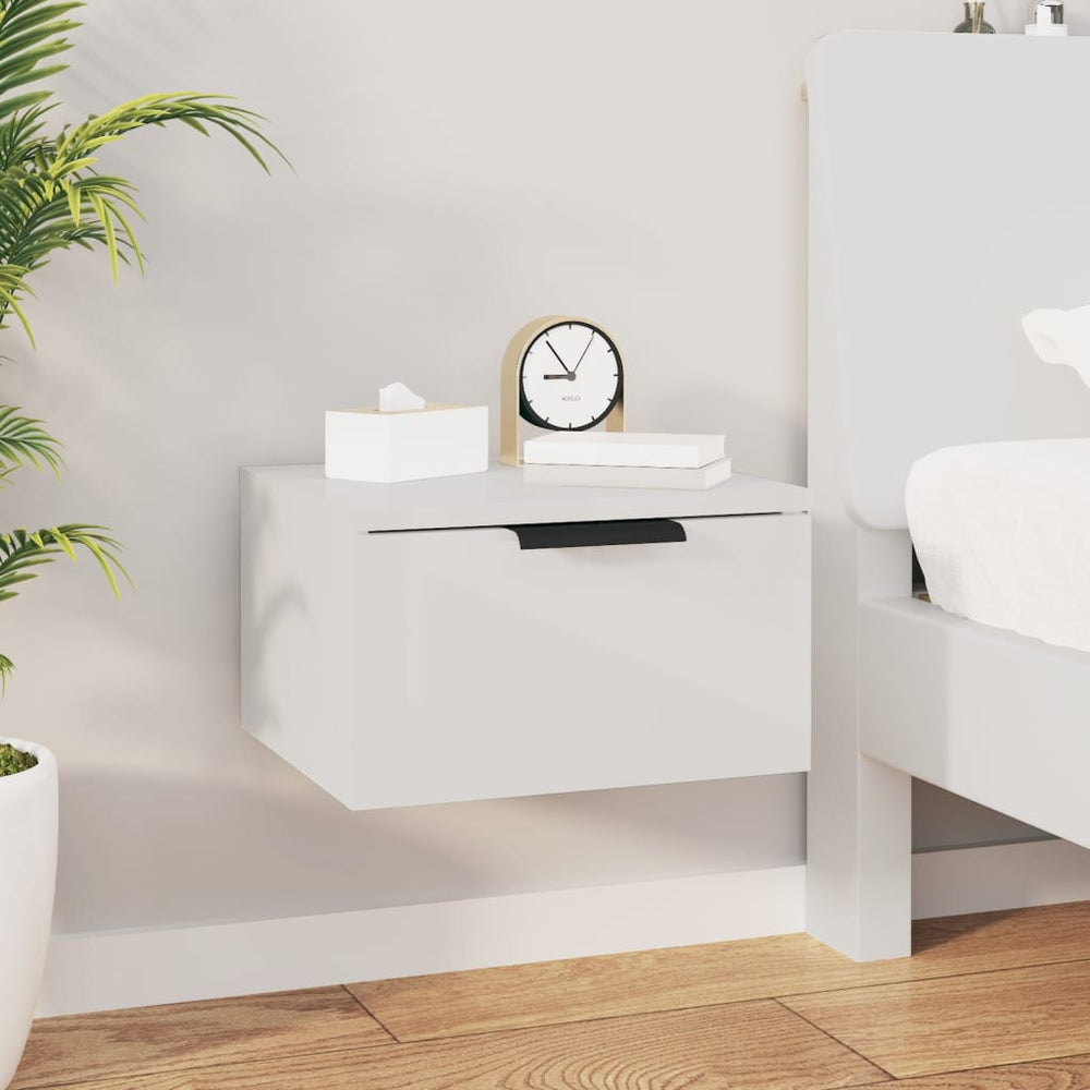 vidaXL Wall-Mounted Bedside Table High Gloss White 34x30x20 cm