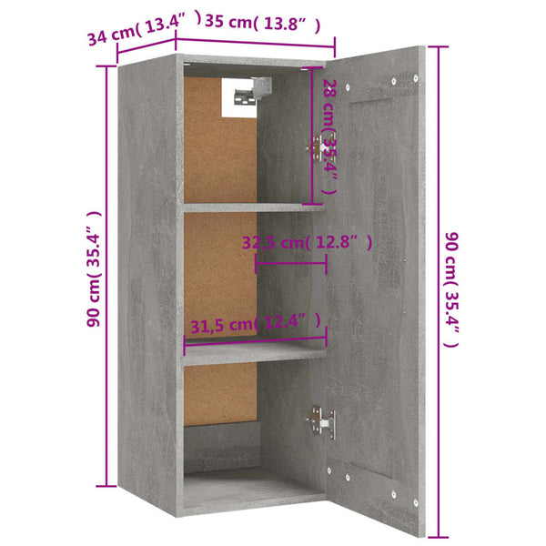 Hängeschrank Betongrau 35x34x90 cm