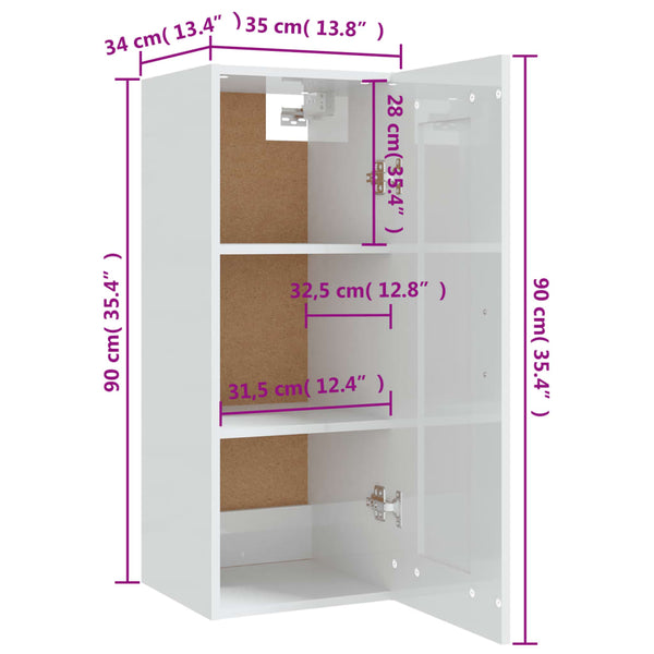 Hängeschrank Weiß Hochglanz 35x90 cm