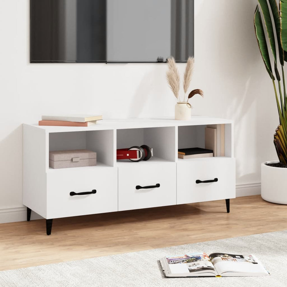 vidaXL Meuble TV blanc 102x35x50 cm en bois d'ingénierie