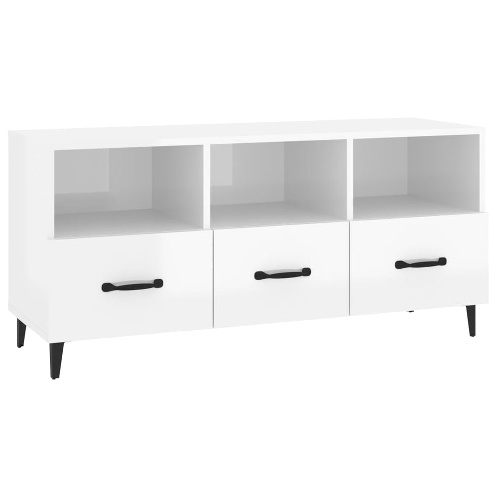 vidaXL Meuble TV blanc brillant 102x35x50 cm Aggloméré