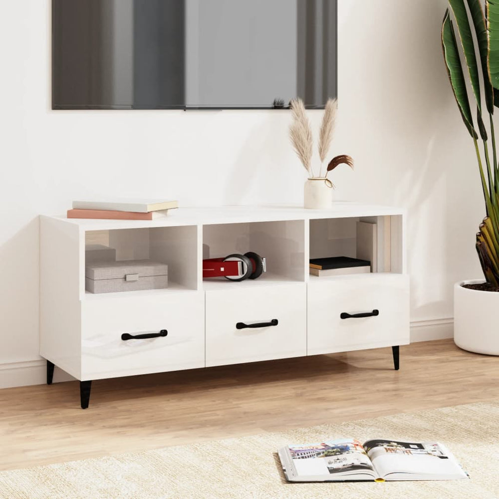 vidaXL Meuble TV blanc brillant 102x35x50 cm Aggloméré